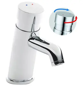 Non Concussive Push Down Self Closing Round Chrome Basin Mono Mixer Tap Hot Cold