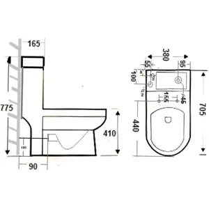 Nes Home 2 In 1 Compact Close Coupled Toilet and Basin Combo Space Saver with Waterfall Mono Mixer Tap