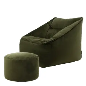 icon Natalia Velvet Armchair Bean Bag and Pouffe Set Olive Green Giant Bean Bag Chair