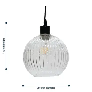 First Choice Lighting Set of 2 Betchley Clear Ribbed Glass Globe Easy Fit Pendant Shades