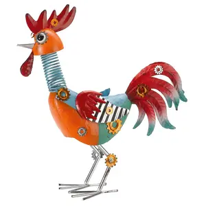 Rudy Rooster Garden Ornament - Weatherproof Metal Handmade Steampunk Style Outdoor Chicken Decoration - H42 x W37 x D12.5cm