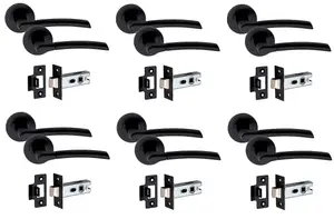 6 Set Indiana Design Door Handle On Round Rose Latch Door Handles with 2.5" Tubular Latch Matt Black Finish - GG