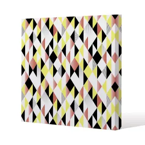 Yellow, Pink & Black Geometric Pattern (Canvas Print) / 114 x 114 x 4cm