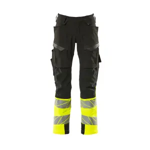 Mascot Accelerate Safe Trousers with Kneepad Pockets - Black/Hi-Vis Yellow   (28.5) (Leg Length - Regular)