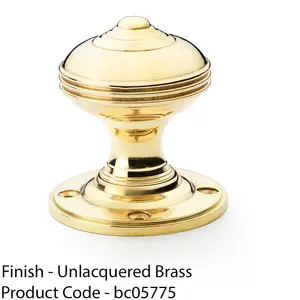 SOLID BRASS Classic Reeded Mortice Door Knob - Polished Brass 50mm Diameter