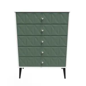 Toledo 5 Drawer Chest in Labrador Green & White (Ready Assembled)