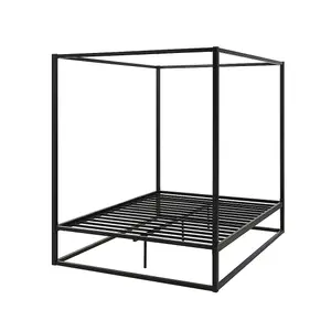 Ashwell Modern Four 4 Poster Black King Size Metal Bed Frame