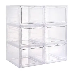 6 Pack Clear Durable Shoe Organiser - Sturdy And Durable Front Stackable Drawers - Space Saving Design With Magnetic Door