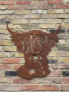 Rustic Highland Cow Steel Metal Garden Wall Art Plaque