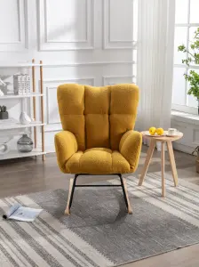 Mid Century Modern Teddy Fabric Tufted Upholstered Rocking Chair Padded Seat For Living Room Bedroom,Yellow