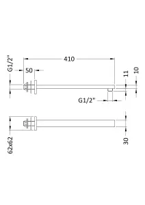 Rectangular Wall Mount Shower Arm - Brushed Pewter - 360mm