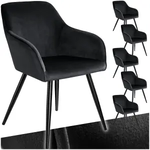 Chair Marilyn - with armrests, padded, velvet look, black steel legs - black