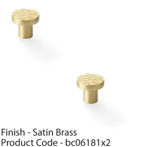 2 PACK - Slim Hammered Door Knob - Satin Brass 30mm Round Cupboard Cabinet Pull Handle