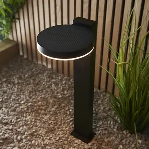 500mm Outdoor Bollard Post Light - PIR Sensor - Textured Black & White Diffuser