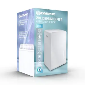 Daewoo Home Dehumidifier 20 Litres Daily Mould and Moisture Extraction Quiet 36dB Room with HEPA Air Purifier & Fan