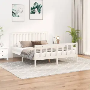 Berkfield Bed Frame with Headboard White 150x200 cm Solid Wood Pine King Size