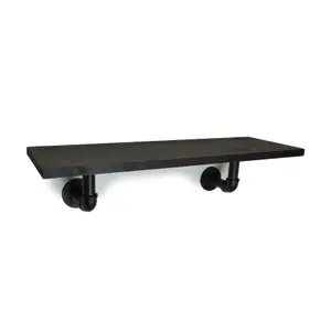 Solid Pine Rustical Shelf Black Ash Black Industrial Pipe Bracket 20x80cm