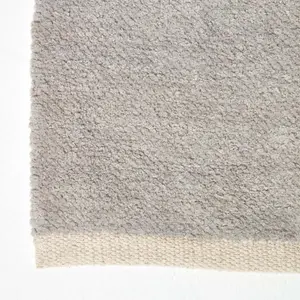 Homescapes Light Grey 100% Cotton Plain Chenille Rug with Natural Trim, 60 x 100 cm