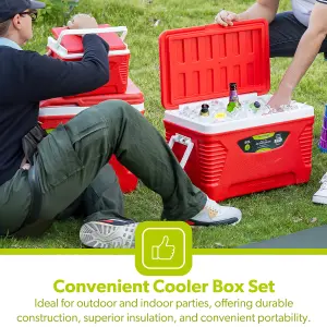 ROYALFORD Ice Cooler Box Set of 5L, 25L, & 50L Boxes for Camping Picnic Insulated Food Container Lock Lid with Carry Handle, Red