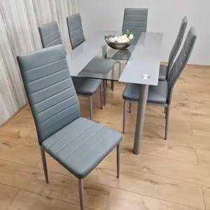 Grey kitchen dining table set and 6 Chairs dining room Furniture