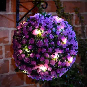 Purple 28cm Topiary Garden Ball Sphere 20 Led Lights - Dual Function Static & Flashing - Solar Powered - 28 cm