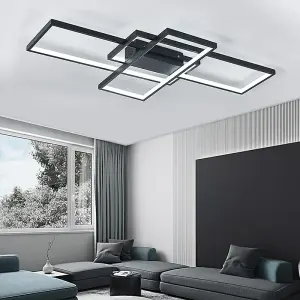 Black Frame Neutral Style Rectangular LED Semi Flush Ceiling Light Fixture 90cm Cool White