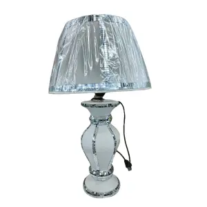 White Silver Mirrored Table Lamp With Shade Straight Line