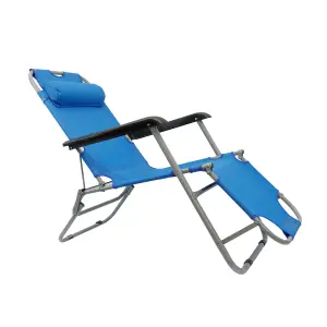 Garden Folding Easi Recline Sun Lounger Blue Zero Gravity Deck Patio Chair + Pillow