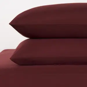 Brentfords Plain Duvet Cover Pillowcase Bedding Set, Burgundy - King