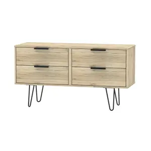 Ready assembled Matt oak effect 4 Drawer Wide Chest of drawers (H)570mm (W)1145mm (D)395mm