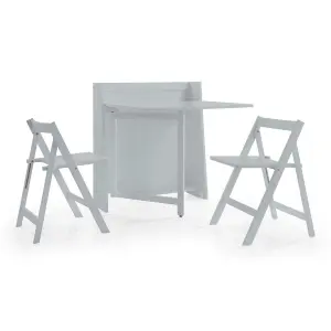 Light Grey Space Saver Wooden Dining Set - (Table + 2 Chairs)