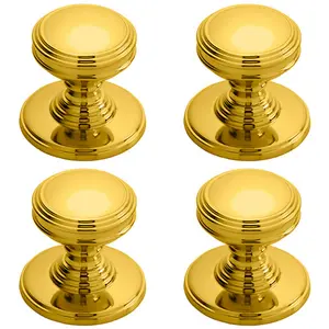 4x Ringed Tiered Cupboard Door Knob 25mm Diameter Polished Brass Cabinet Handle