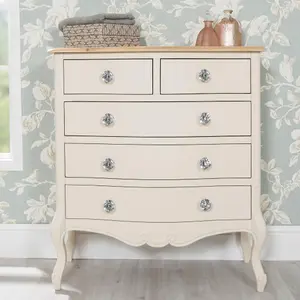 Juliette Champagne Shabby Chic 2 Over 3 Chest of Drawers with Crystal Handles