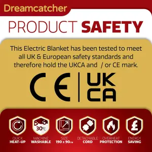 Dreamcatcher Deluxe Single Electric Blanket Single Control Fitted Polar Fleece Heated Bed Underblanket 190 x 90cm 3 Heat Settings