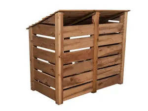 Slatted wooden log store W-146cm, H-126cm, D-88cm - brown finish