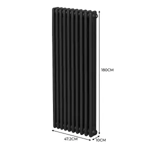 Traditional 3 Column Radiator - 1800 x 472 mm - Black