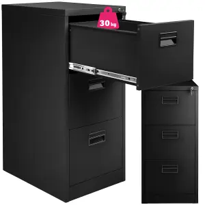 Filing Cabinet - 3 drawers with hanging files, lockable, 62.4 x 46 x 102.8 cm - black