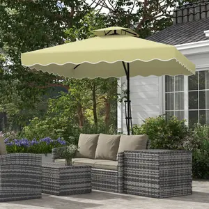 Outsunny 2.5m Square Cantilever Garden Parasol Umbrella with Cross Base, Beige