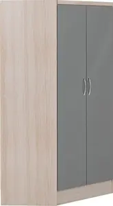 Nevada 2 Door Corner Wardrobe in Grey Gloss and Oak Effect Finish