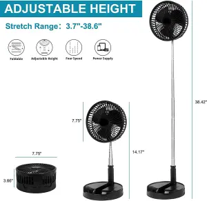 MantraRaj Cordless Telescopic Folding Fan USB Rechargeable Compact Design For Adjustable Height Air Circulator Floor Fan(Black)