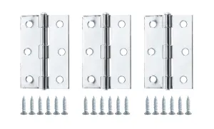 Chrome-plated Metal Butt Door hinge N429 (L)75mm (W)75mm, Pack of 3