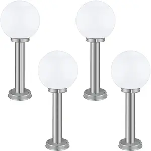 4 PACK IP44 Outdoor Bollard Light Stainless Steel Orb 60W E27 500mm Lamp Post