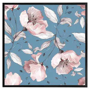 Pink flowers on blue (Picutre Frame) / 12x12" / Grey