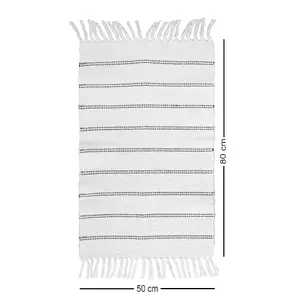 Hand Woven White Stripes Rug, (L)80cm