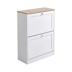 White Shoe Cabinet Shoe Storage Cupboard Shoe Organiser with 2 Flip Down Drawer