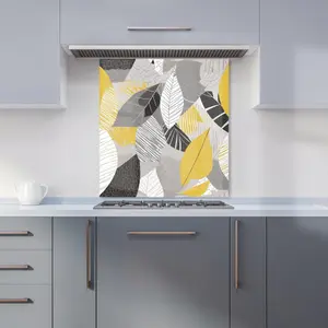 Grey Yellow Autumn Leaves Premium Glass Kitchen Splashback W900mm x H750mm