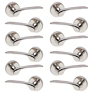 URBNLIVING 105mm Length 12 Pcs Como Metal & Polished Nickel Rose Lever Latch Door Handles Set