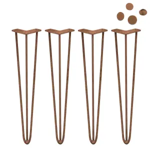 4 x 28" Hairpin Legs - 3 Prong - 10mm - Antique Copper