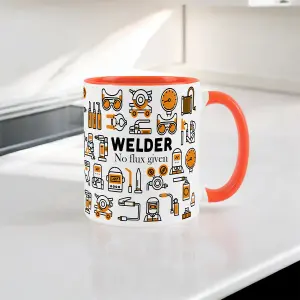 Welder Mug - Humorous Welding Tradesman Themed Novelty Gifts - Tea/Coffee Hot Drinks Orange Ceramic Cup Present