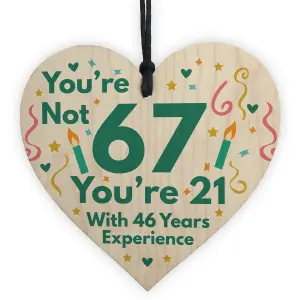 Red Ocean Funny Birthday Gifts Novelty 67th Birthday Gift Wooden Heart Sign Funny Birthday Card